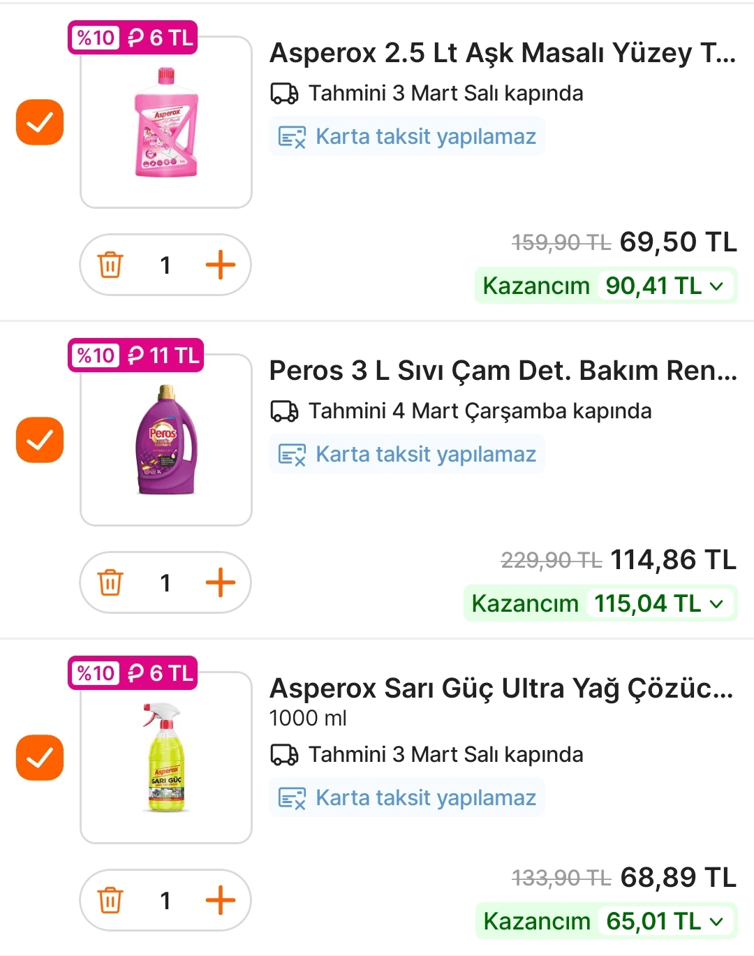 Asperox 62 TL, 3 Litre Peros 103 TL, Bulaşık Makinesi Kapsülü 60 adet 211 TL - Görsel 2