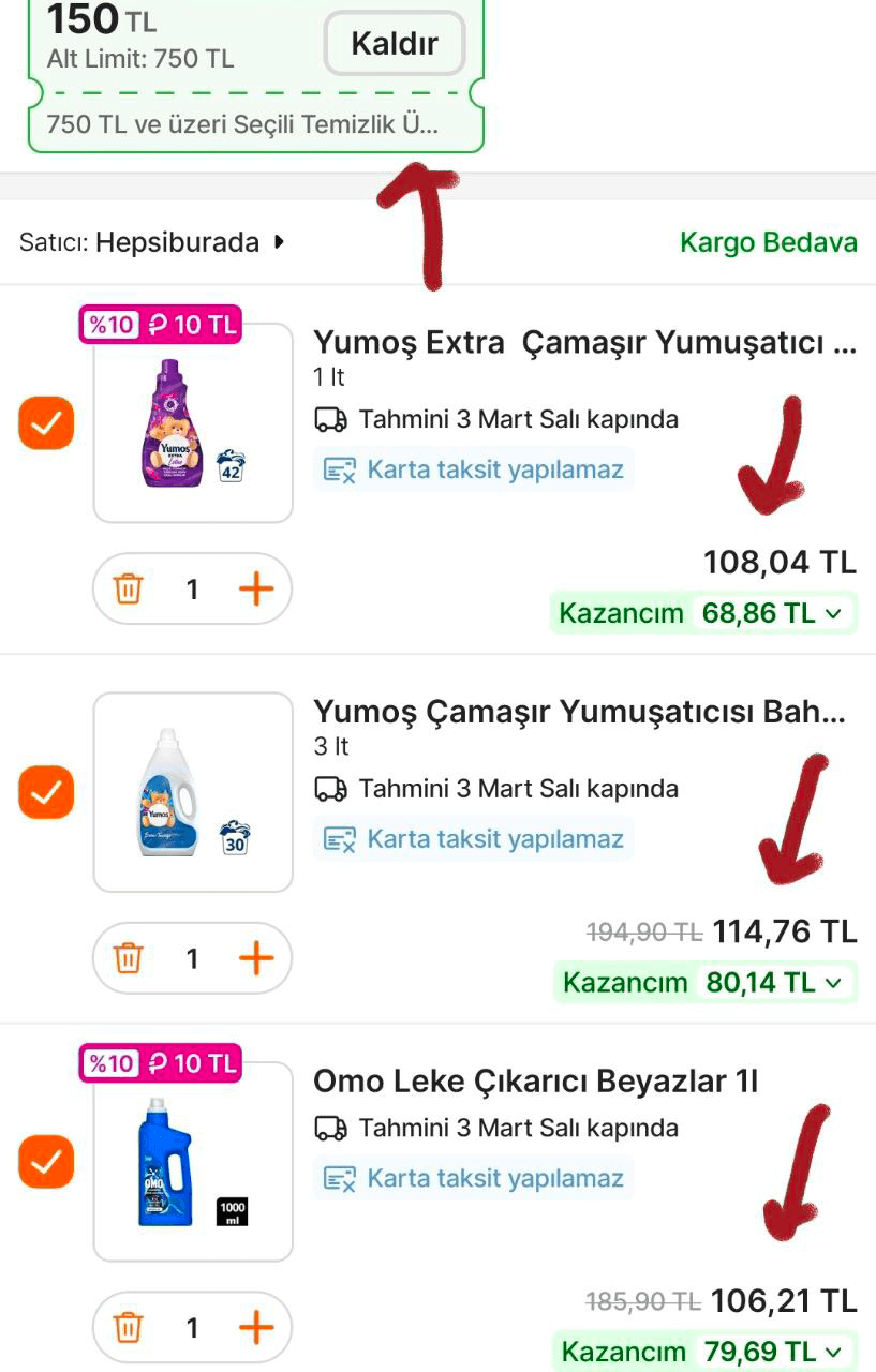 Koşunnn Omo, Yumoş, Cif, Domestos, Rinso ürünlerinde sepette %25 indirime ek 750 TL'ye 150 TL kupon