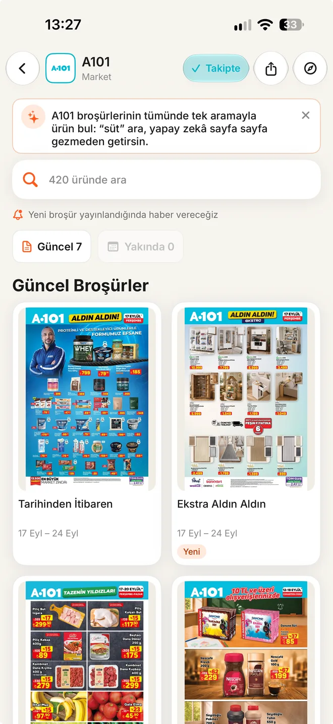 A101 mağaza sayfası, Takipte durumunda
