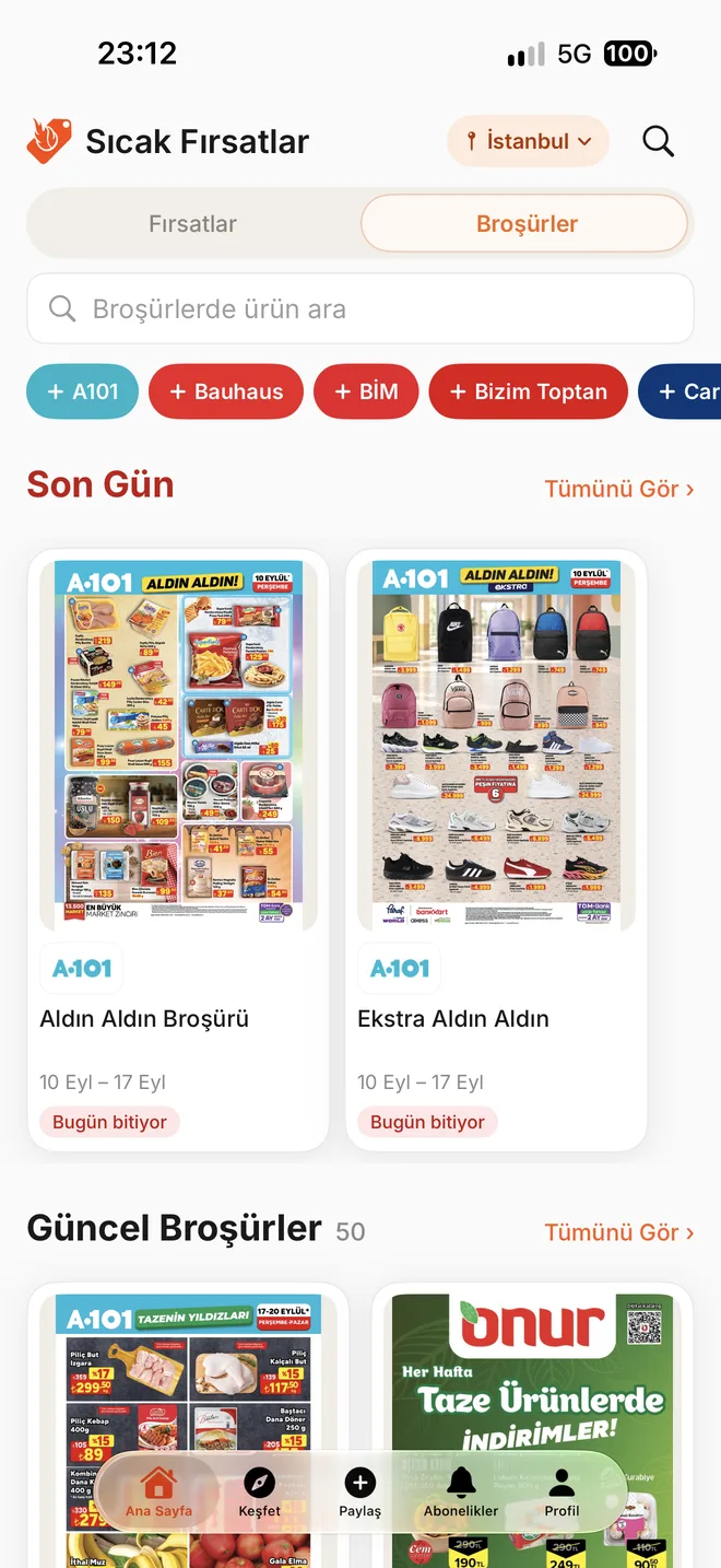 Broşürler ana sayfası: Son Gün bölümü, bugün biten iki A101 broşürü